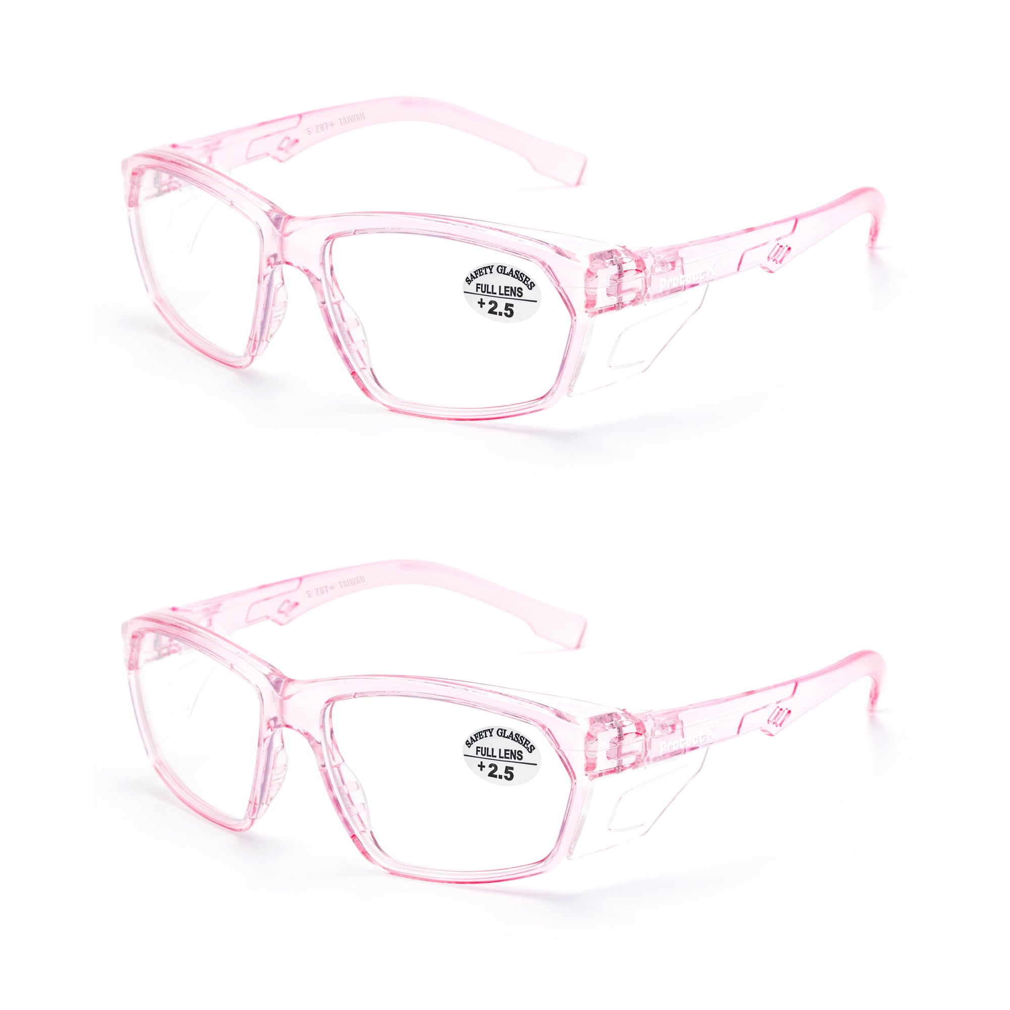 ProtectX Stylish Anti-Fog & Scratch-Resistant Safety Glasses With Readers, UV Protection Goggles, Anti-Impact Lightweight Glasses for Men＆Women Pink