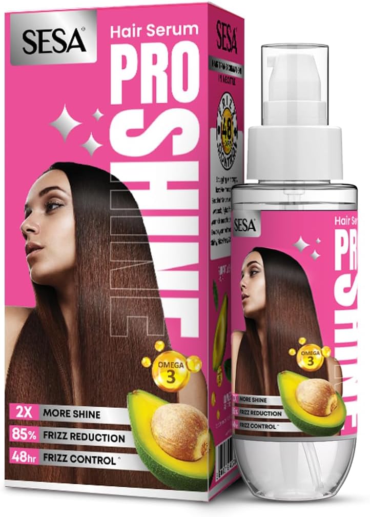 SESA Pro Shine Hair Serum For Women 2X Shine 48 hours Frizz Free For Dry Rough Hair, Smooth And Shiny With Omega 3 & Avocado, 100 ml