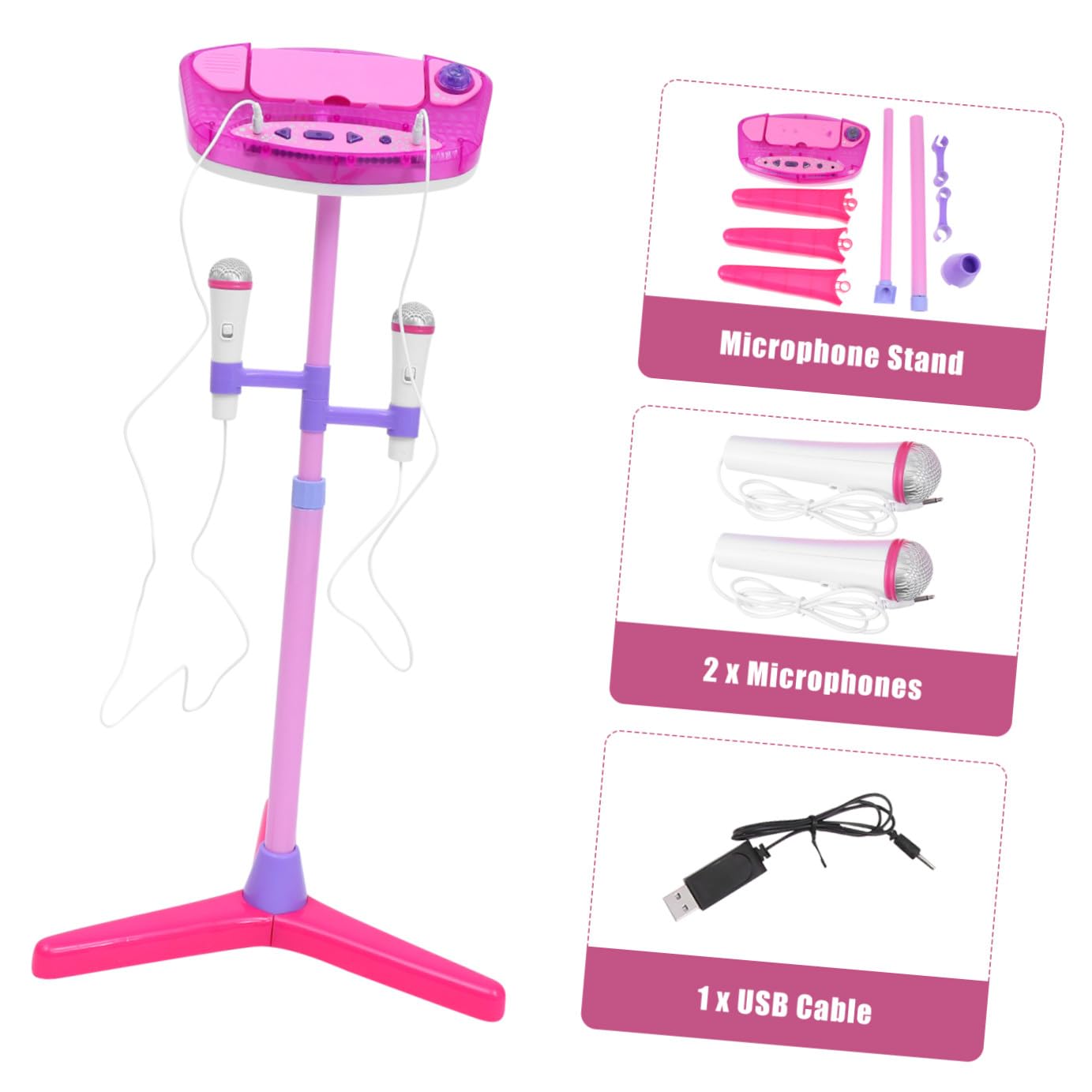 Micrófono de Juguete Rosa para Niños Función Interactiva y Reproducción Mp3, Diseño Doble Soporte Ajustable para Juego Educativo y Cantar
