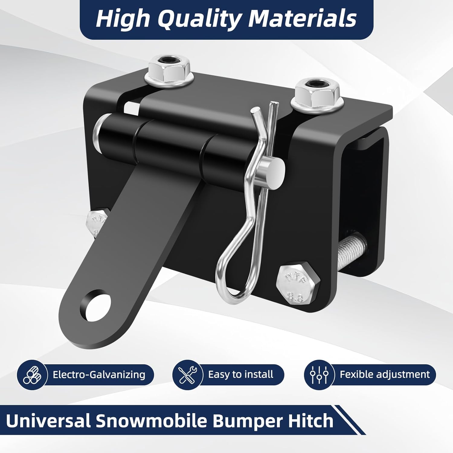Universal Snowmobile Bumper Hitch, Adjustable Heavy-Duty Steel Tow Hitch Kit for Ski-Doo, Polaris, REV, Arctic Cat, Yamaha, Stainless Steel Trailer Hitch for Snowmobiles