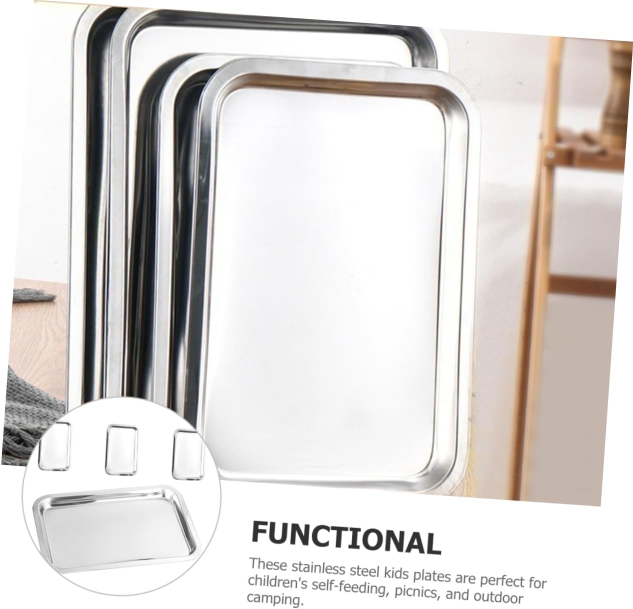 VALICLUD 4Pcs Stainless Steel Plates Metal Dinnerware for Deep Design to Prevent Spills for Self Feeding Camping Picnics and Home Use