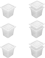 Vista 10 de Paquete de 6 bandejas de plástico de 1/6 de 4 pulgadas de profundidad con tapas, translúcidas, comerciales, sin BPA, almacenamiento apilable