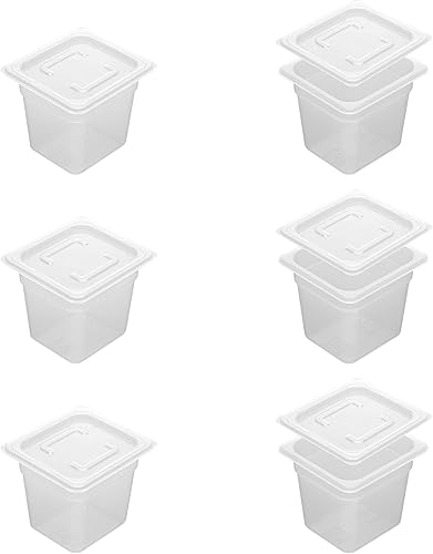 Miniatura 10 de Paquete de 6 bandejas de plástico con tapas, tamaño 16 de 4 pulgadas de profundidad, translúcidas, comerciales, sin BPA, almacenamiento apilable