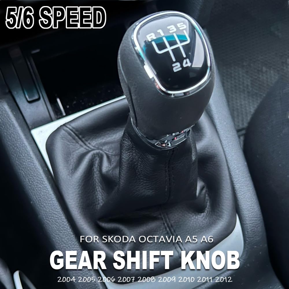 Pommeau Levier De Vitesse + Soufflet Cuir Synthétique Pour Skoda Octavia A5/A6 2004-2012 – Style 3, 6 Vitesses | Hacreyatu