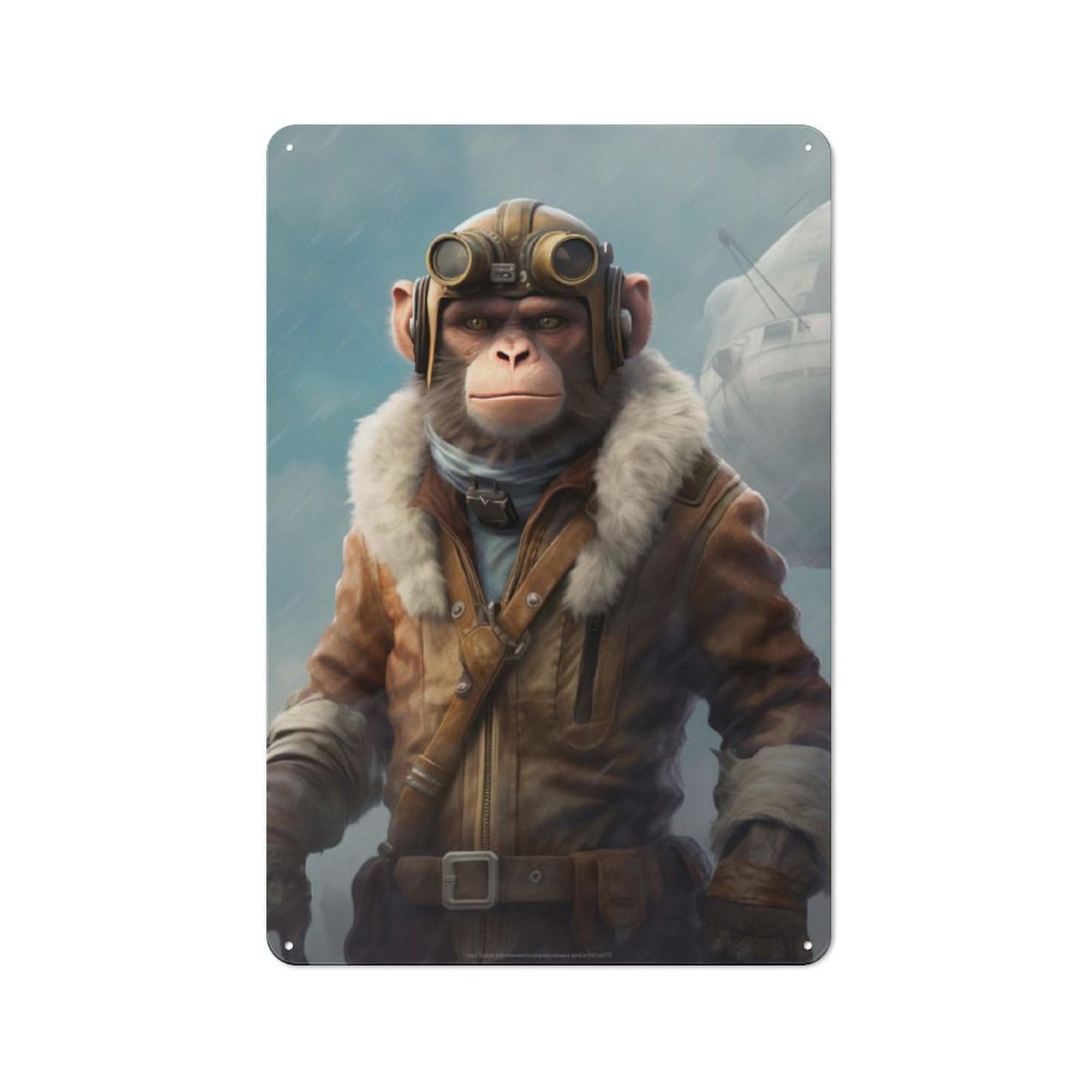 Junmoney Monkey As A Pilot Tin Wall Plaque 30X20cm With For Bar Or Restaurant, Suited To Bar Decor Enthusiasts
