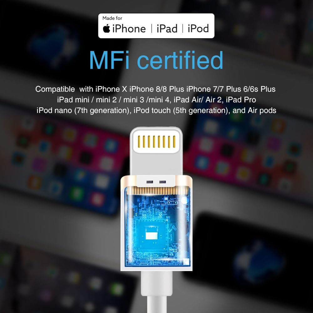 Apple MFi Certified Lightning Cable, Voltmax iPhone Charger w/Reinforced Aramid Fiber for iPhone Xs/Xs Max, Xr, X, 8/8Plus, 7/7Plus, 6/6Plus, 5s/5C/5, iPad Pro/Air 2, iPad Mini 4/3/2(White-3ft)