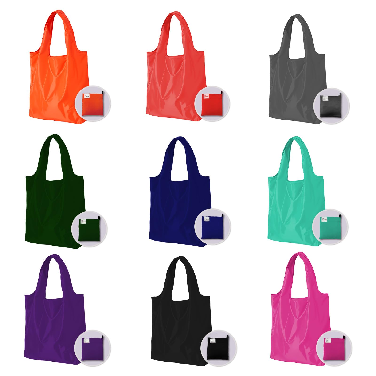 B.F.star Reusable Shopping Bags - 9-Pack Multicolor Foldable Grocery Bags with Compact Pouch, Machine Washable & Durable Tote Bags for Grocery, Travel & Gift