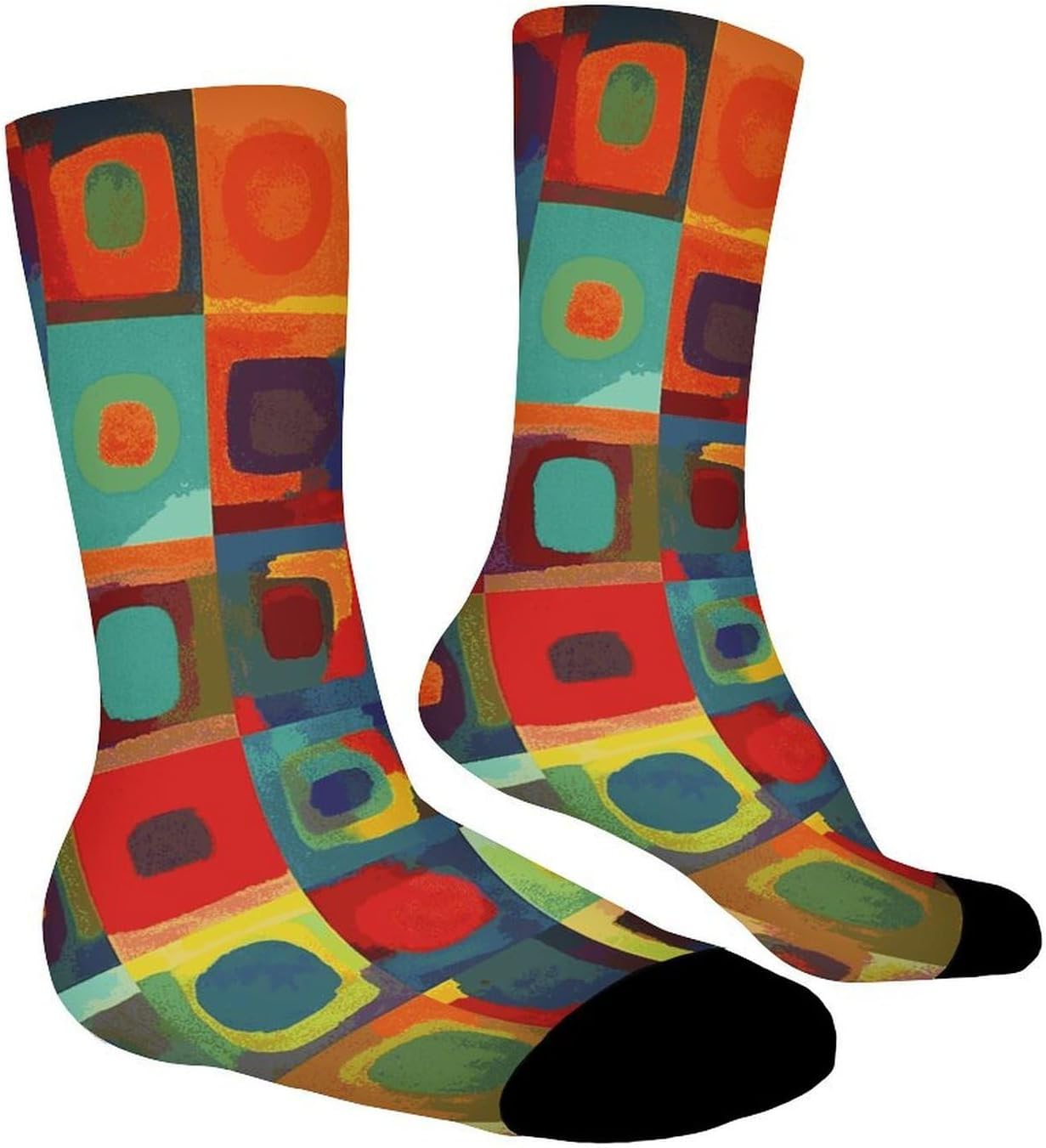 Moisture Wicking Socks, Breathable, Lightweight Crew Sock, Casual | Abstract Art Squares Work Socks for Women Men, Elastic Soft Boot Socks for Travel, Seamless