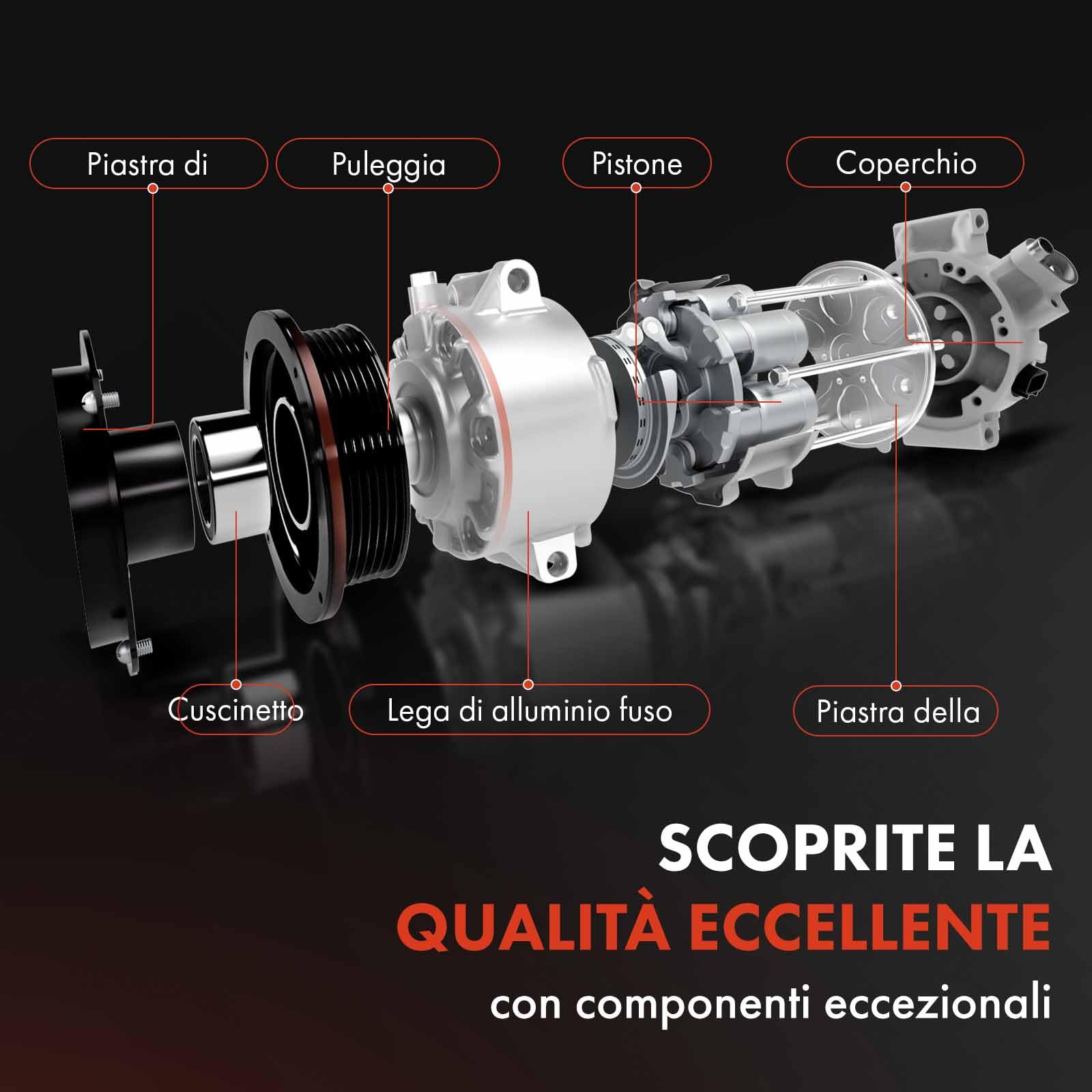 Frankberg Compressore dell'aria condizionata con frizione Compatibile Fabia II A3 8P1 A6 Allroad C6 Ibiza IV Leon 1P1 1K0820803J