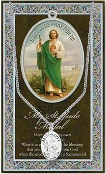 St Jude Pewter Medal on 18 Inch Chain with Embossed Pamphlet and Prayer