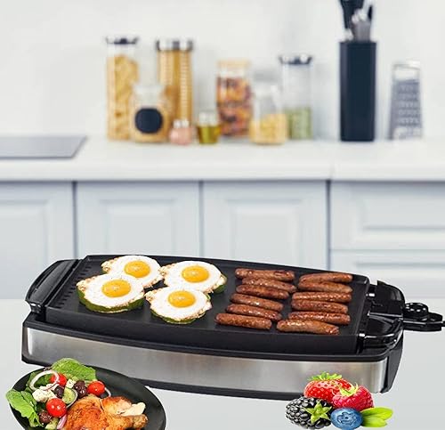 Miniatura 6 de Parrilla eléctrica antiadherente reversible sirve de 6 a 8 personas con placa de cocina extraíble grande y asas para mantenerse fresco