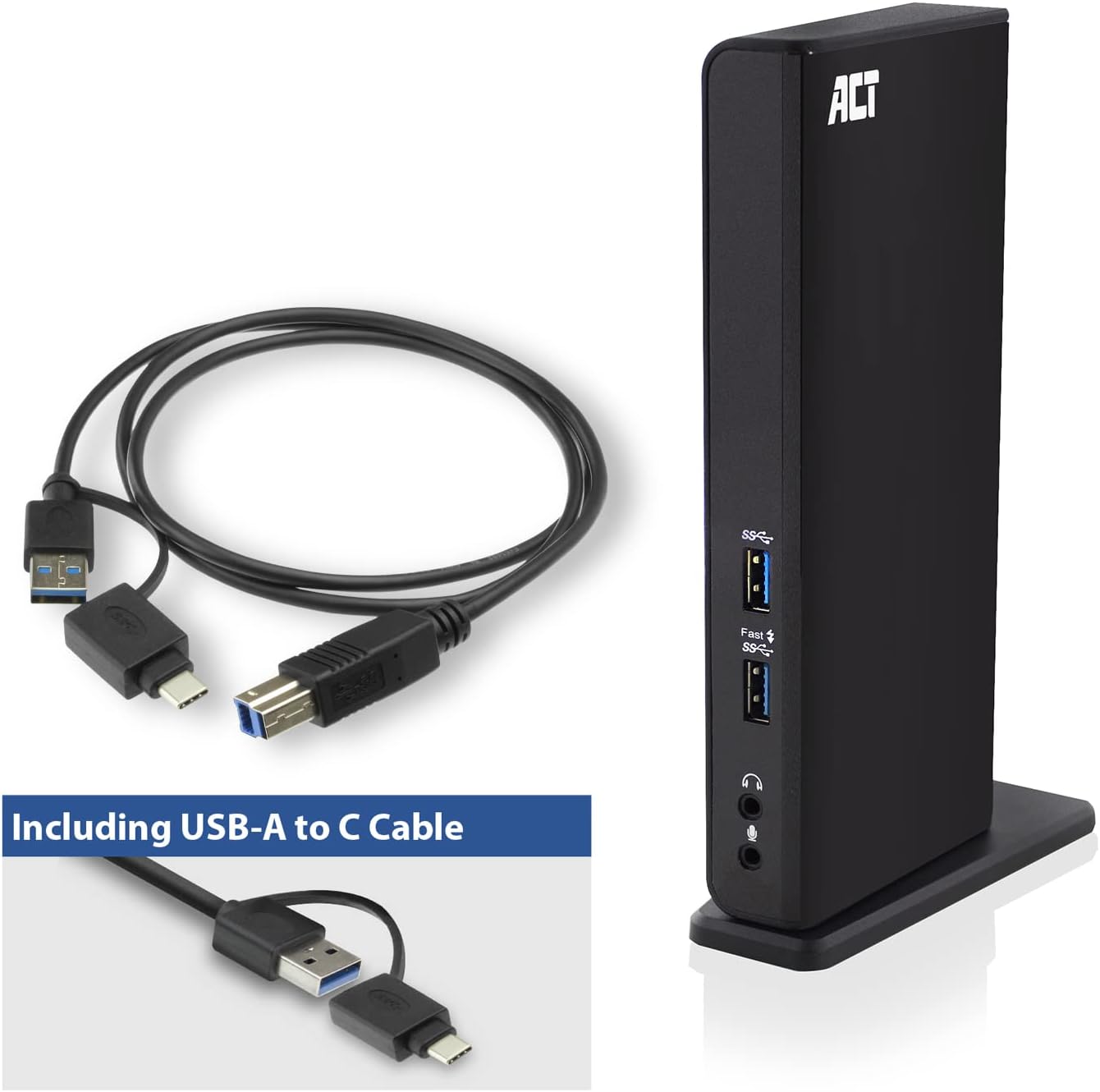 ACT AC7049 Docking Station with included USB-A to USB-C cable and power adapter