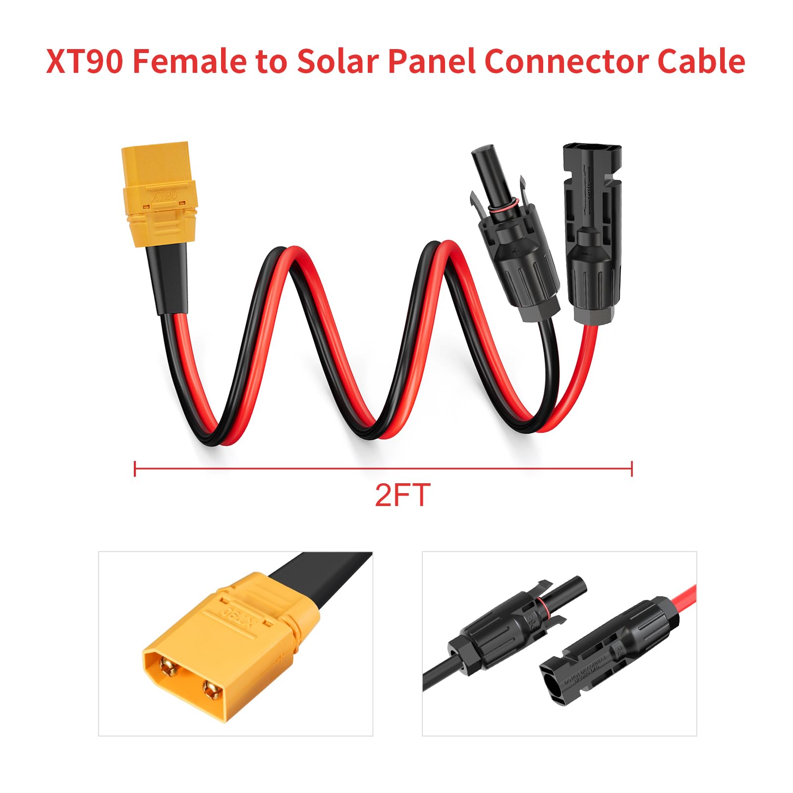 ELFCULB Kabel solarny do XT90 żeński 10AWG 2FT do stacji zasilających | XT90 kabel solarny z ocynkowanym drutem miedzianym do paneli słonecznych, kamperów i przenośnych systemów zasilania.