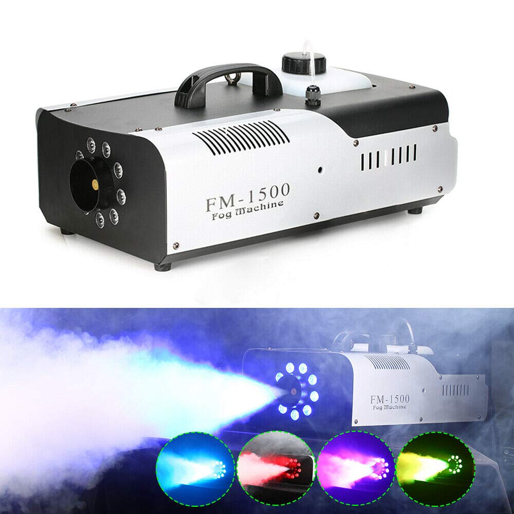 Machine à fumée, à effets, machine à fumée, 1500 W, avec télécommande, effets d'éclairage de scène, lampe LED DMX RVB, 53,5 x 31,5 x 25,5 cm