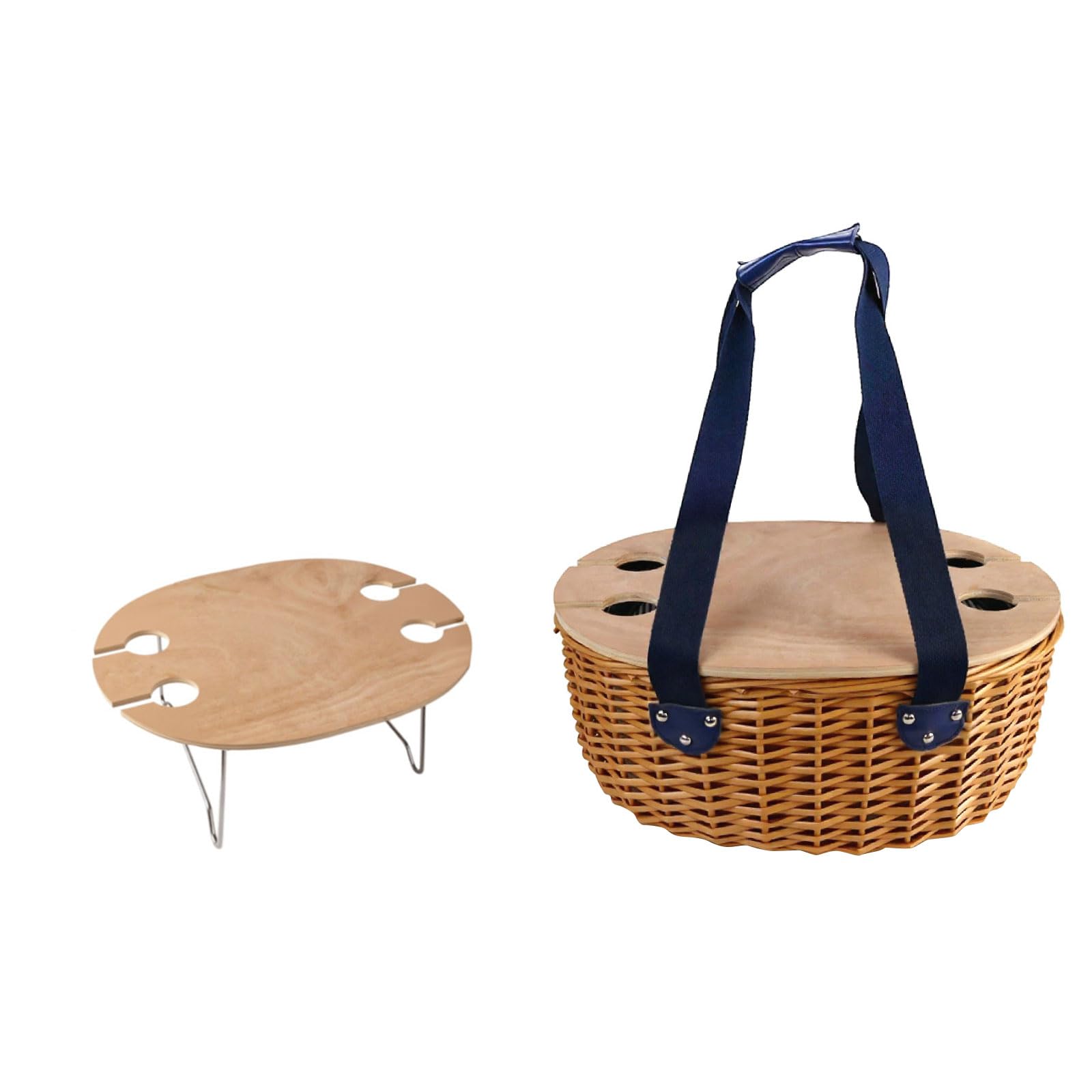 Panier en osier portable repas plein air avec vaisselle intégrée et sac rafraîchissant