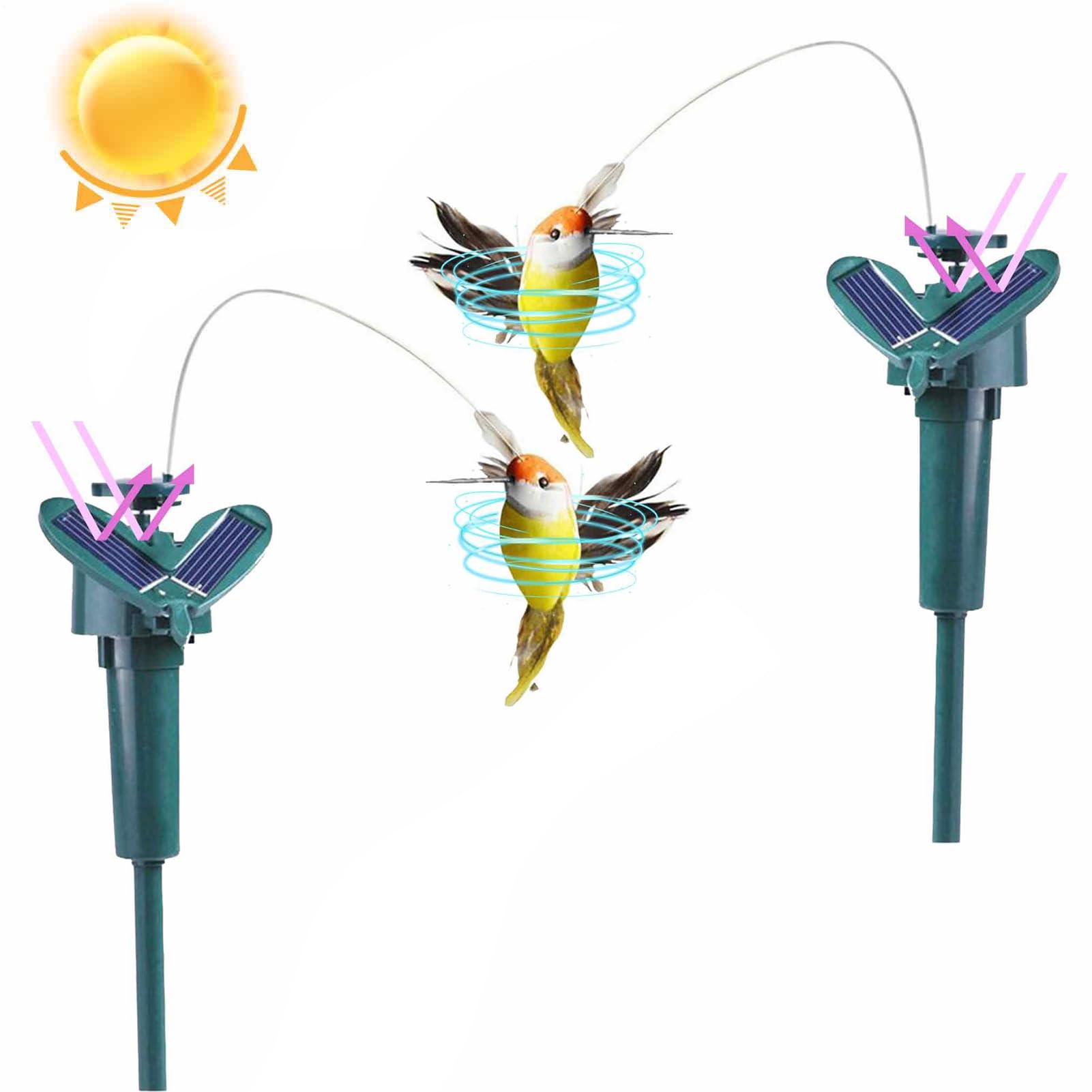 Solar Hummingbird, 2PCS Fluttering Hummingbird Garden Stakes, Waterproof Garden Wobble Humming Birds Decor for Outside Yard Patio, Solar/Battery-Powered