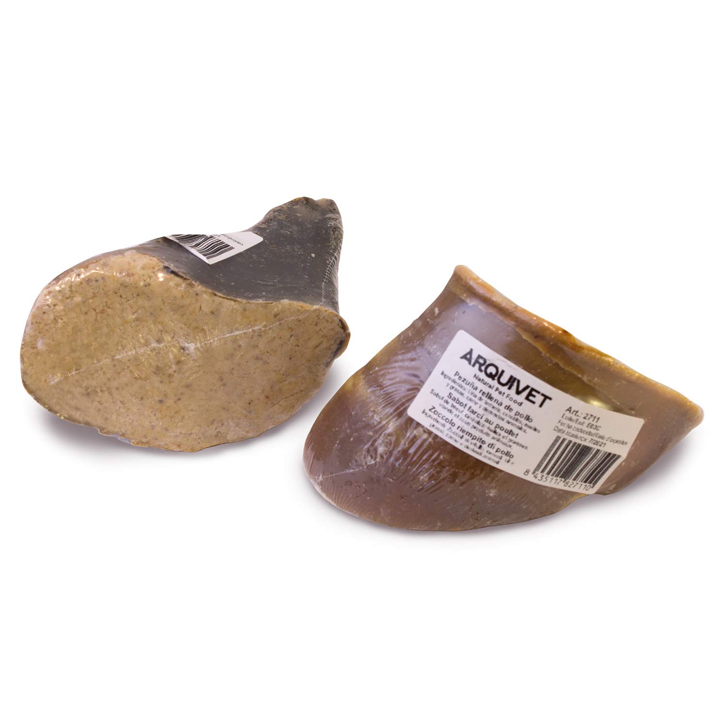 ARQUIVET Expositor 20 unidades Pezuña de ternera rellena de pollo - Snacks naturales para perros - Caja, bolsa de chuches, golosinas, premios, chucherías y recompensas caninas