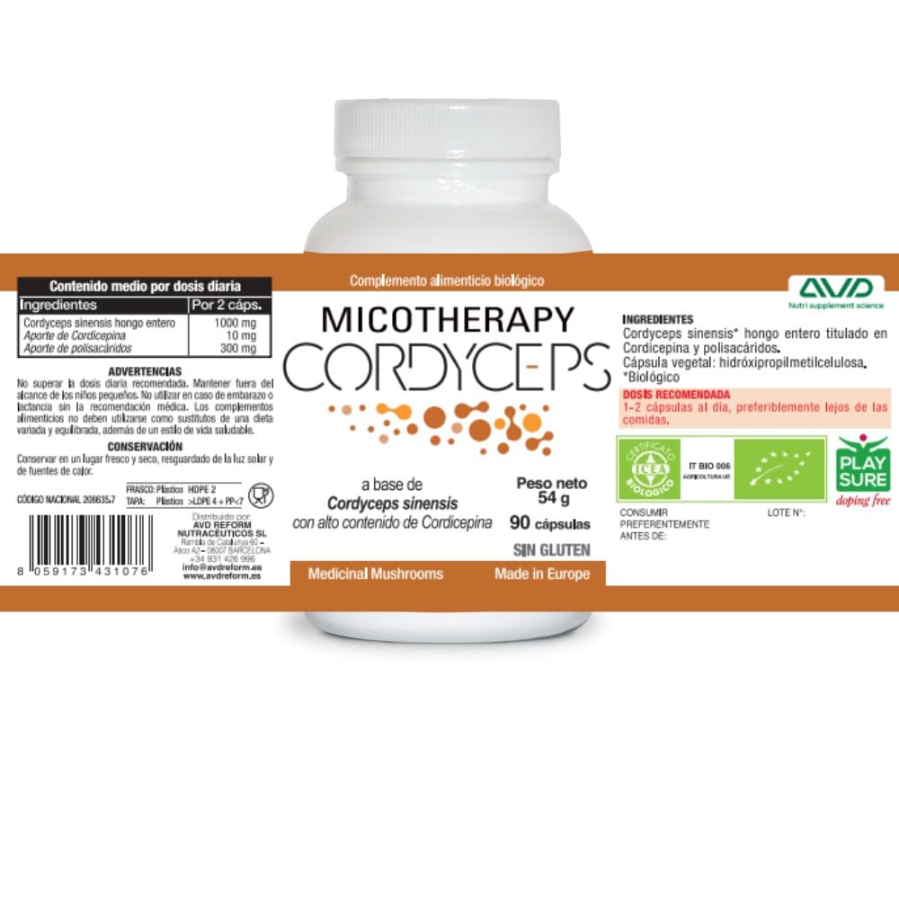 MICOTHERAPHY Cordyceps Sinensis 90 Cápsulas Mejora la Vitalidad, Aumenta la Energía, Mejora el Estrés Físico y Mental, Reduce la Inflamación, Mantiene los Niveles Hormonales en Equilibrio