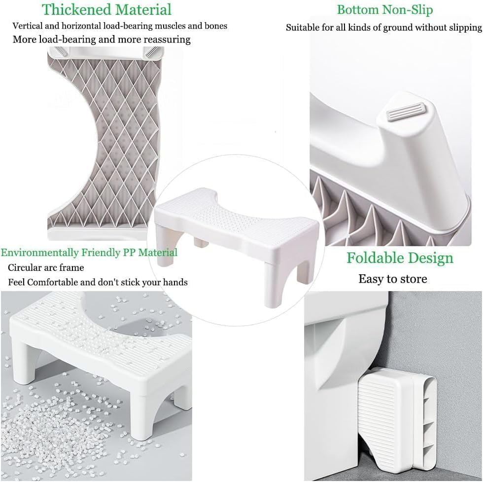 Toriox Foldable Toilet Potty Stool for Adults, Heavy Duty Plastic Portable Squatting Poop Foot Stool with Freshener Space, Bathroom Non-Slip Toilet Assistance Step Stool for Kids Seniors (White) 1
