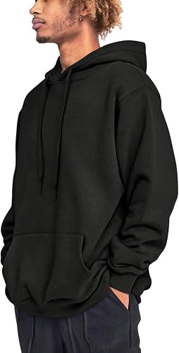 Heavyweight Mens Hoodies Pullover Solid Basic Fall Sweatshirts for Men Drawstrin