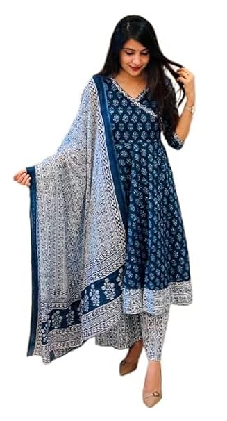 KLOSIA Women's Rayon Anarkali Kurta Pant and Dupatta Set
