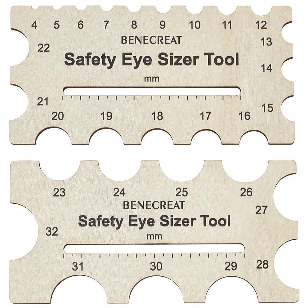 BENECREAT 2Pcs Wood Safety Eyes Sizer Tool, 4~32mm Burlywood Eye Measuring Ruler, Plush Bear Eye Installation, Doll Crochet Tool, DIY Craft Tool Set