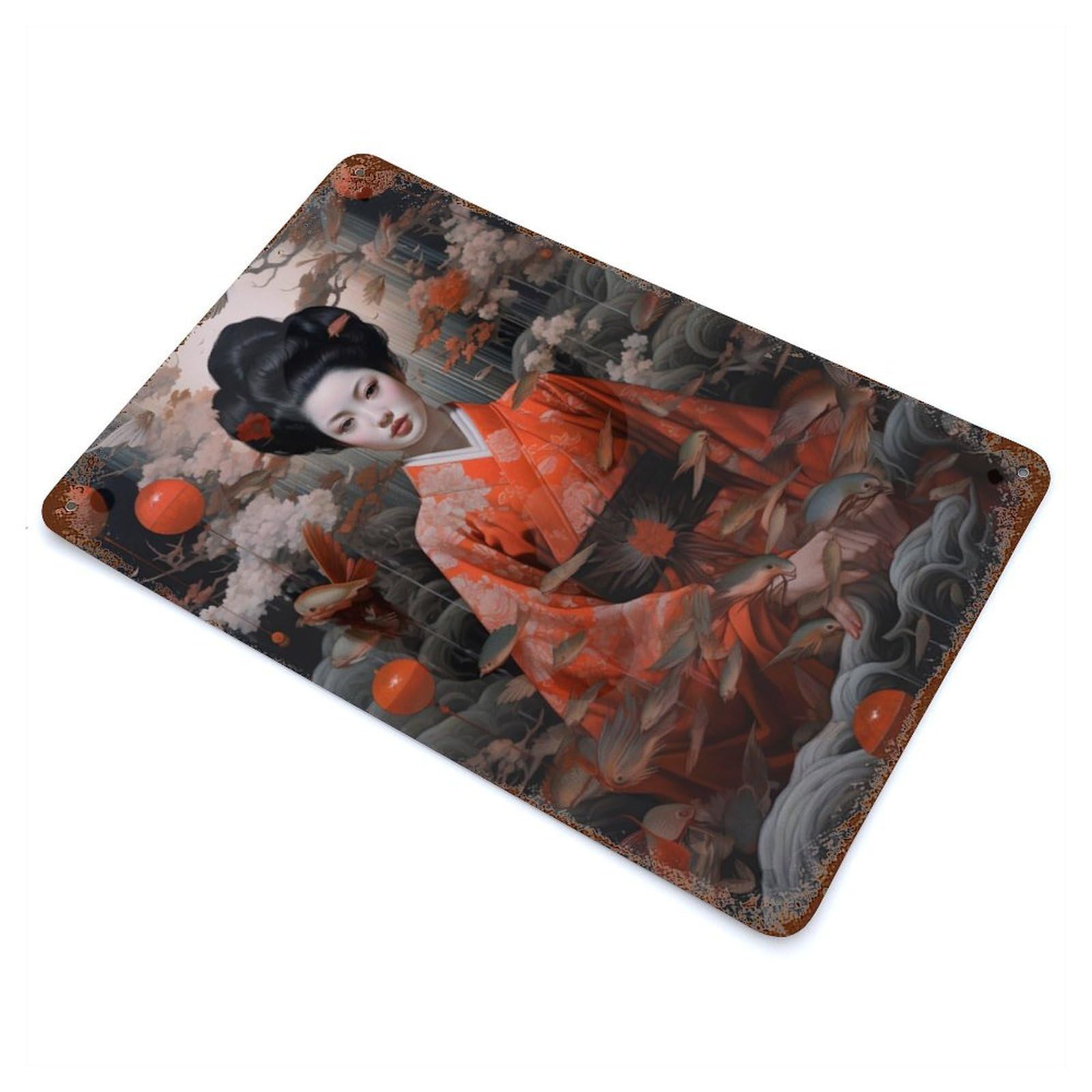 Geisha Fish Vintage Rust Metal Sign 11.8"x7.9", Farmhouse Wall Decor for Garage, Pub Or Kitchen