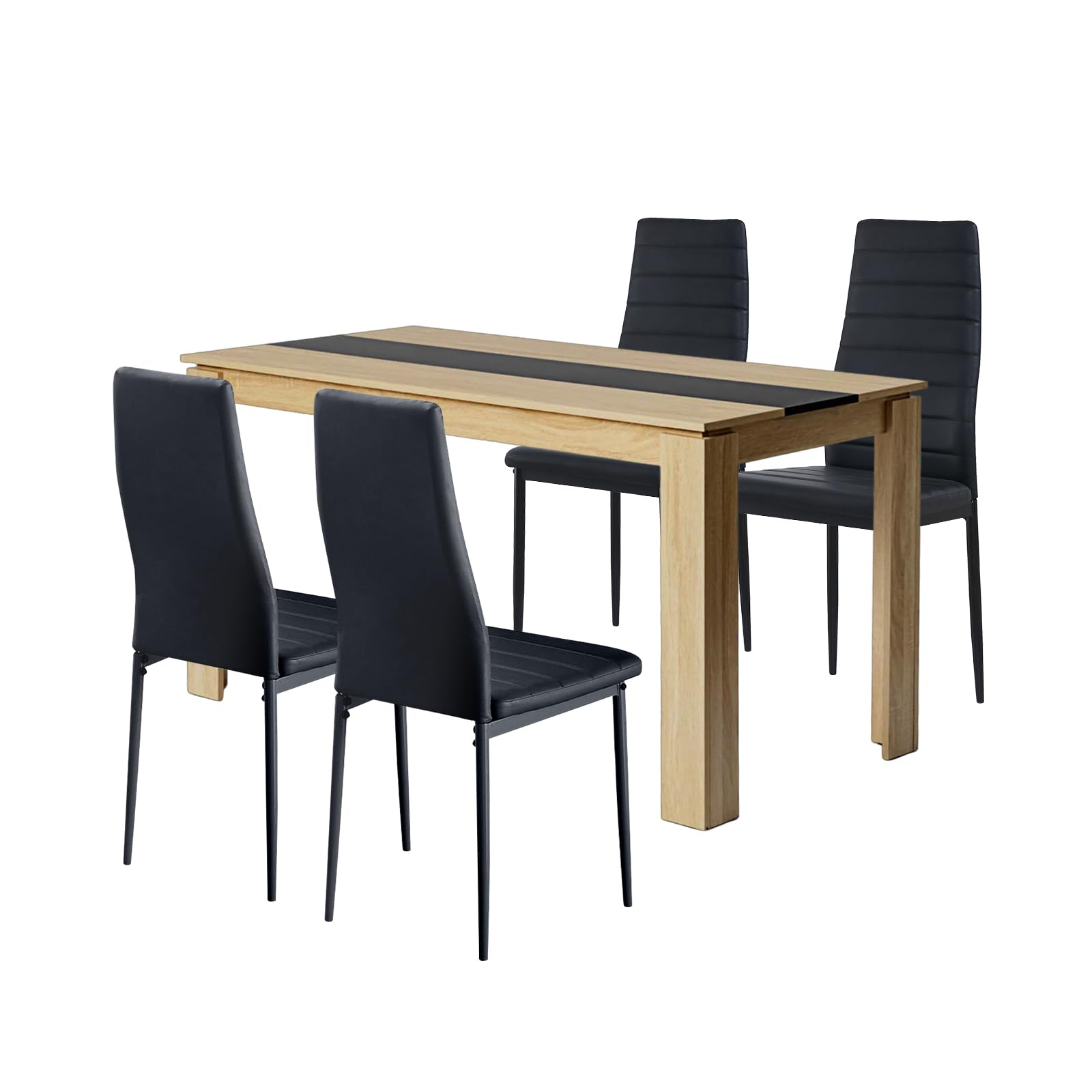 Ensemble de salle à manger rectangulaire en bois avec table 140 x 70 cm et 4 chaises noires pour salon, cuisine ou bureau