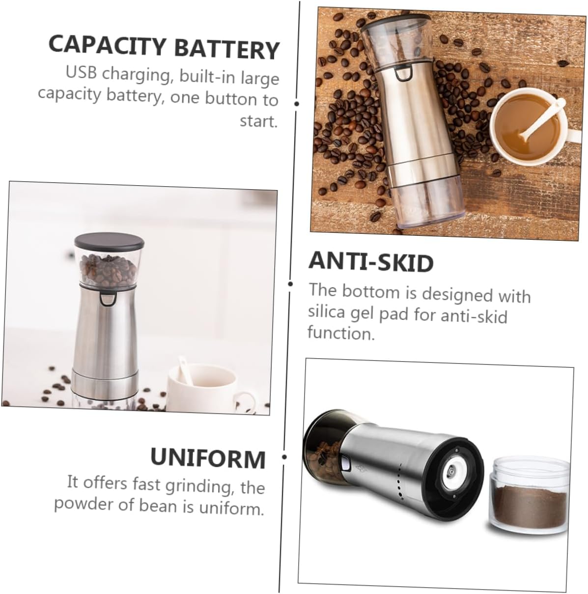 Ciieeo Food Stainless Steel Coffee Bean Grinder Electric Portable Espresso Bean Spice Maker Easy Cleaning