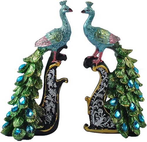 Figura de resina de estutuas de pavo real de 14 pulgadas, decoración interior del hogar, regalos de boda (dos pavos reales)