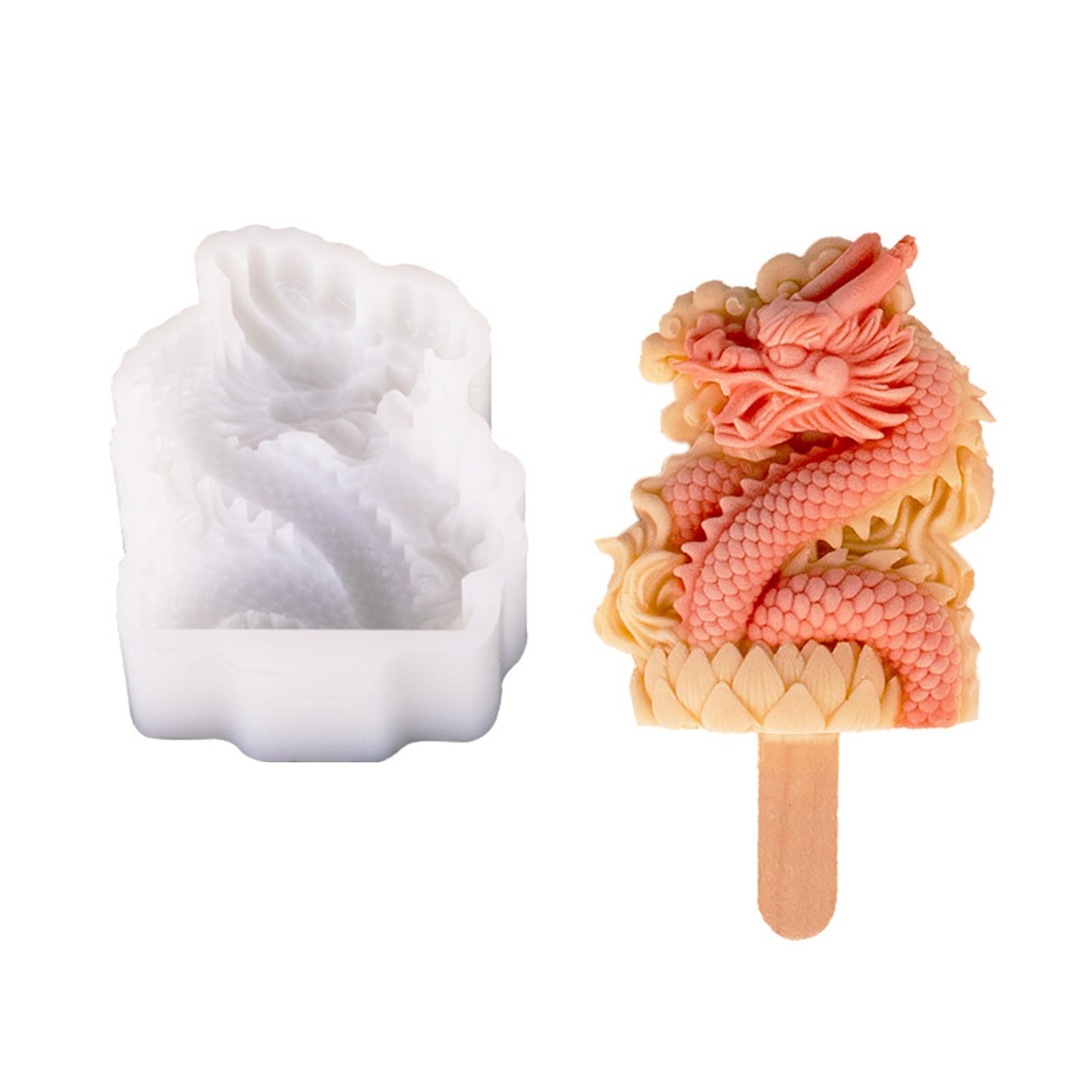 Tsophreniq Dragon Shape Ices Cream Molds Silicone Popsicles Ices Cubes Tray Maker Baking Cake Candy Mold Enduring Silicone