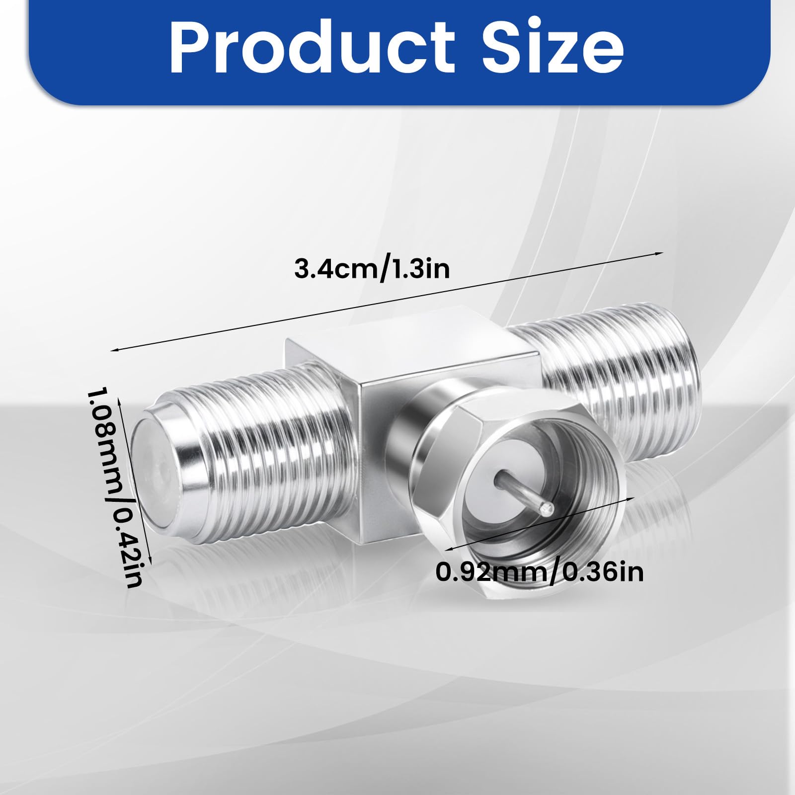Coaxial Cable Splitter F-Type Coax Cable Splitter Combiner Adapter TV Splitter 2 in 1 Out 3 Way Connector F Male to Dual F Female T Connector Adapter for TV Video VCR Antenna Cable Satellite