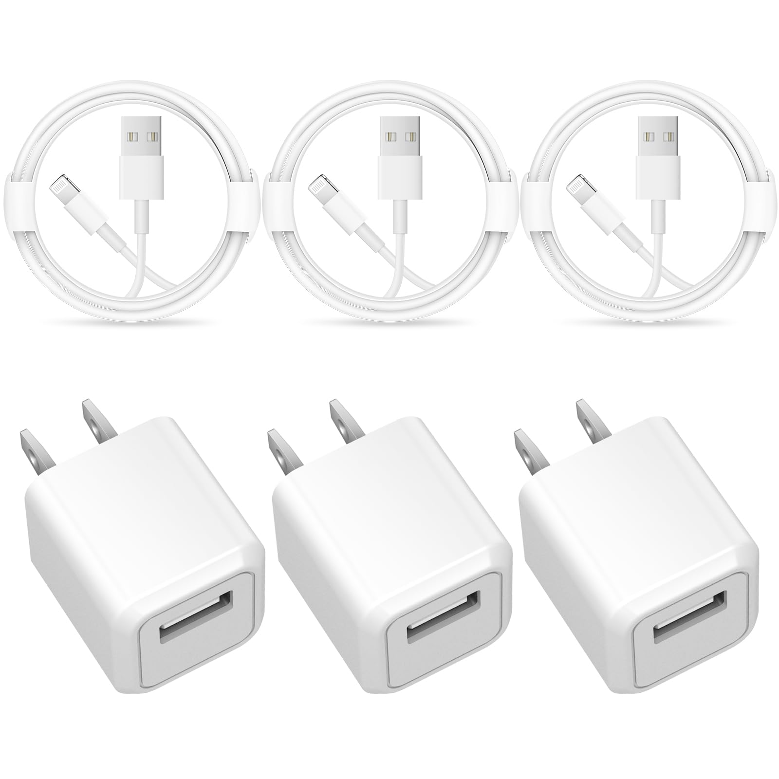 iPhone Charger - 3 Pack USB Wall Charger Cube Block Adapter with 6Ft USB Fast Charging Cable Compatible with iPhone 14 13 12 11 Pro Max XR XS X 8 7 6 Plus, iPad