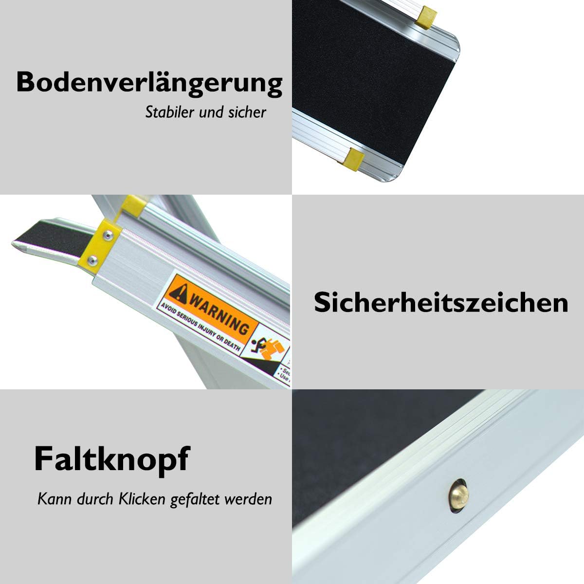 FANTASK 2 rampe in alluminio, 121,5-212,5 cm, rampa per sedia a rotelle con rivestimento antiscivolo, rampa telescopica antiscivolo fino a 270 kg, coppia di rampe telescopiche per sedia a rotelle e