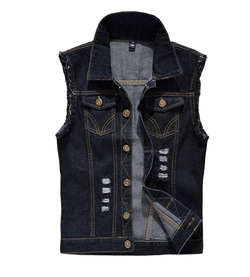 MYtodo Unisex Casual Plus Size Sleeveless Denim Slim Vest Waistcoat