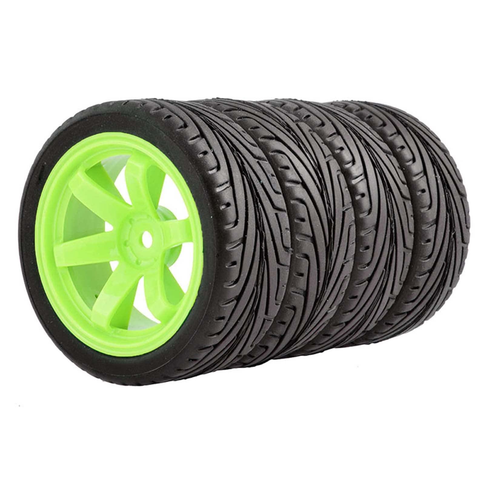 KEEDA 4PCS 1:10 RC Tires and Plastic Wheels Rims for 1/10 Traxxas HSP HPI Tamiya RC On Road Touring Racing Drift Car (Green)