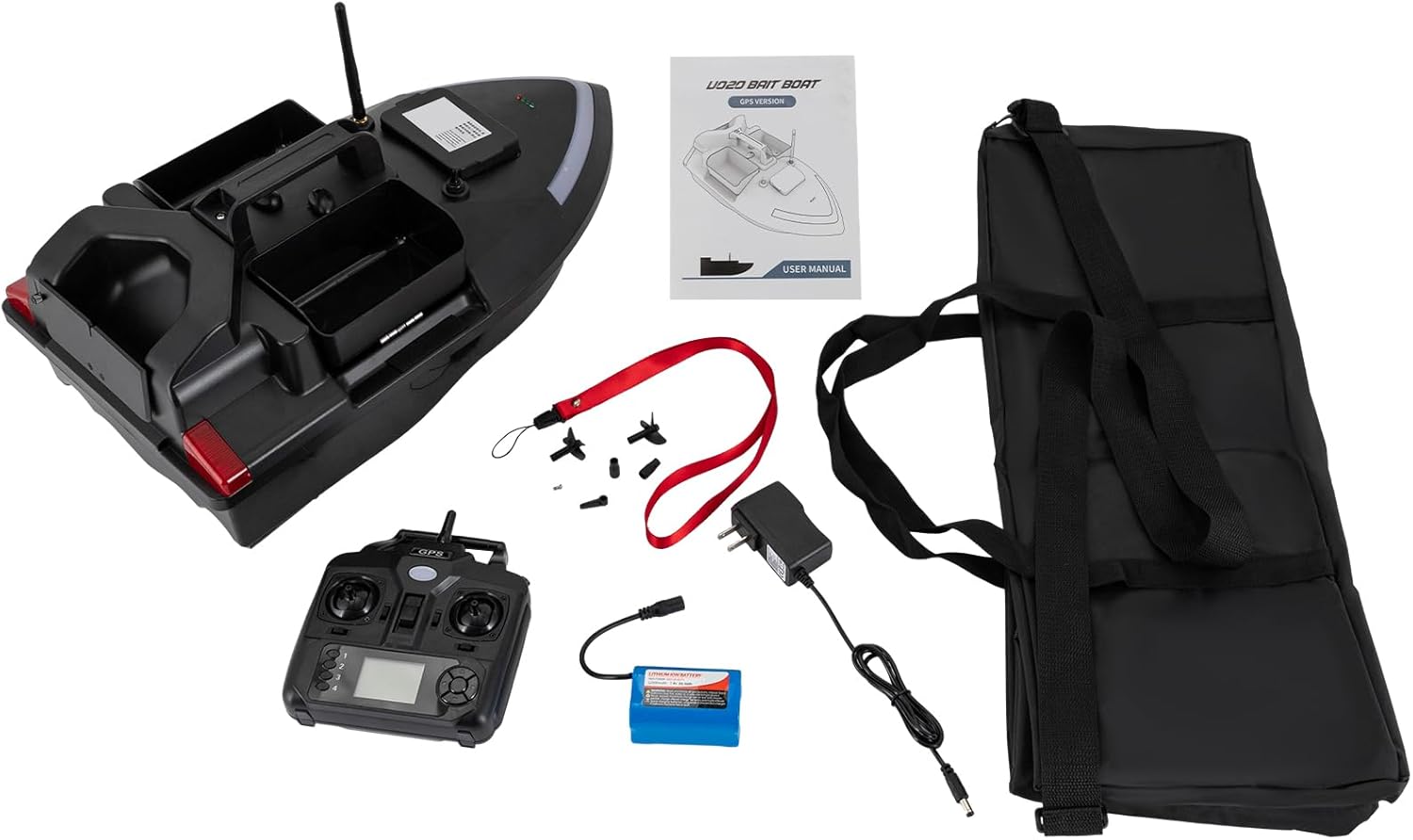 RC Bait Boat 500M Range Remote Control Fishing Boat, 3 Bait Slot 4.4LBS Loading 12000mAh Battery and Dual Motors with LED Light for Professional Fishing with GPS, 100 Points