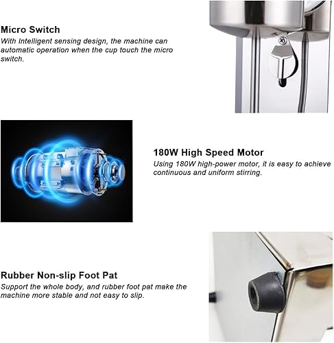 Miniatura 5 de INTBUYING Máquina de batido de doble cabeza Máquina de batido de leche de acero inoxidable 2 velocidades con taza de mezcla, mezclador de batidos,