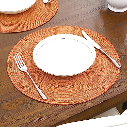Image of SHACOS Round Braided Placemats Set of 6 Fall Place Mats Washable Polyester 15 inch Round Table Mats for Dining Table Wedding Party Decor (Fall Color Mix, 6)