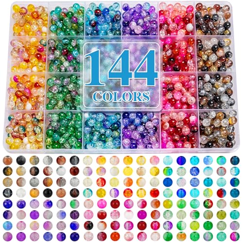 Image of XSEINO About 144 Colors 1200PCS 6mm Glass Beads Bracelet Making Set, 6 Styles of Mixed Crack Beads for Bracelets, Jewelry, and DIY Making