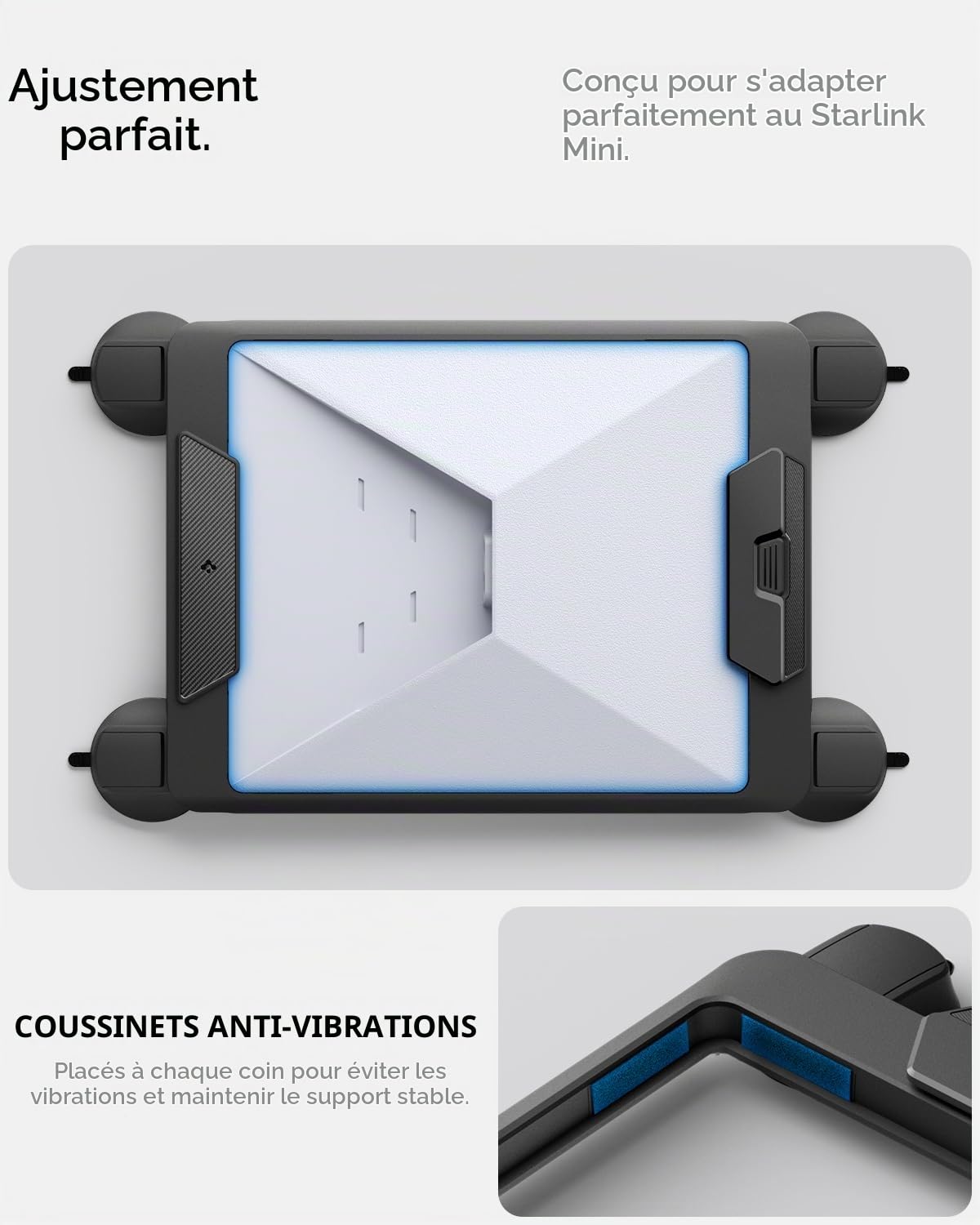 Spigen Support Starlink Mini – Fixation Anti-Vibrations à Dégagement Rapide avec Ventouses Ultra Puissantes (Résistance 23kg+), Kit de Montage pour Voitures, Fenêtres, Vitres et Toits Ouvrants
