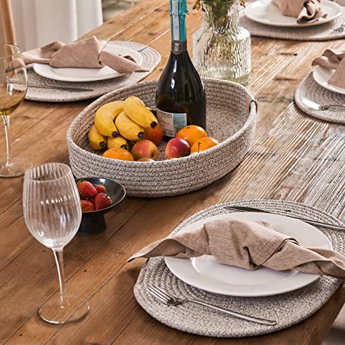 Set de table ovale coton tissé taupe rustique lavable cuisine x6