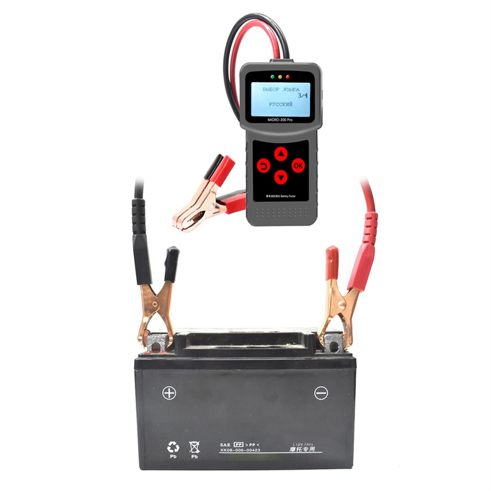 Tester per batterie, Micro-200Pro 12V 24V 40-2000CCA Capacità Digital Auto System System Analyzer Truck Motorcycle Automotive Auto Battery Tester, Evitare la batteria scarica(Version 1 Big Clip)