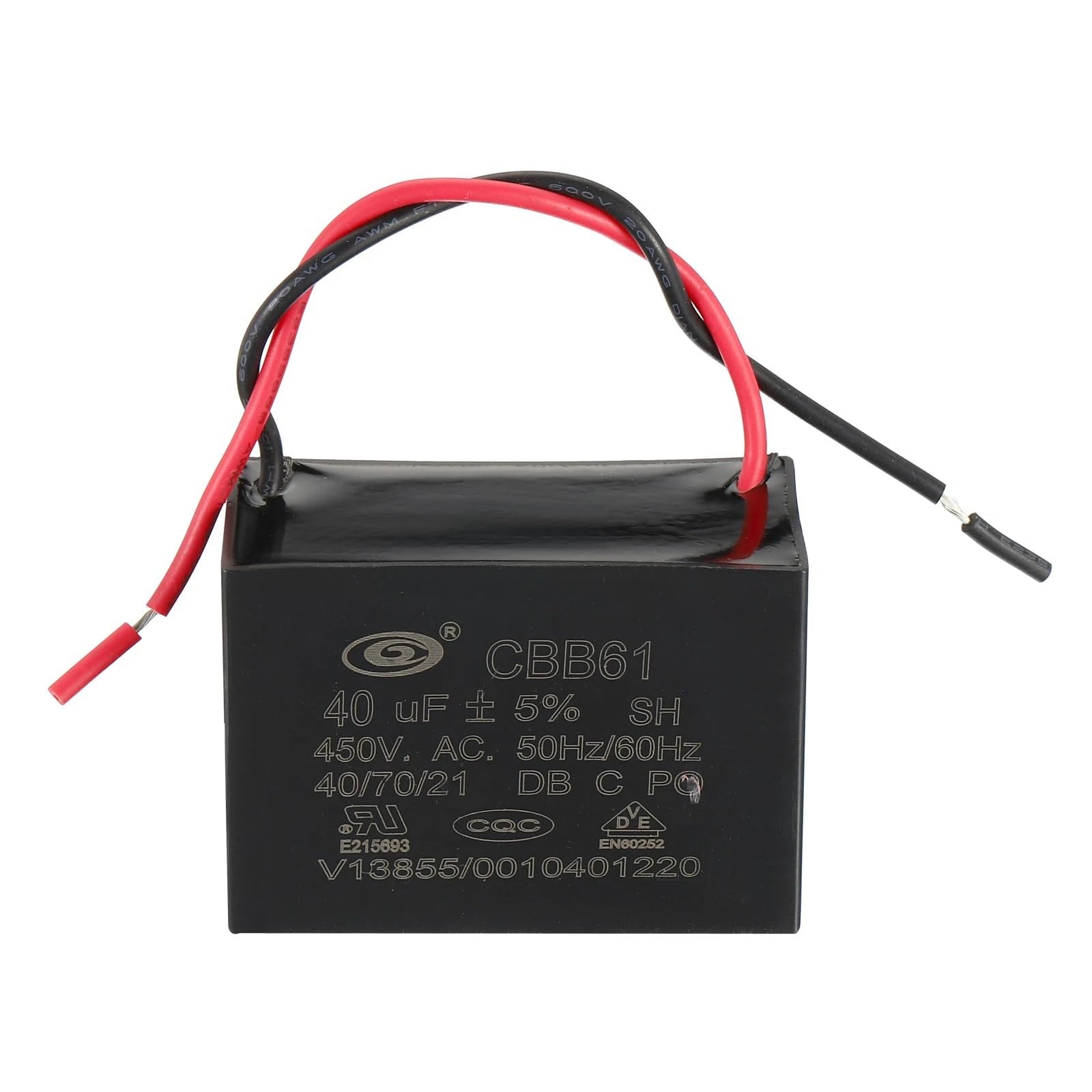 Condensador de ventilador de techo CBB61, 1/2 Uds., 12uF-40uF, 450V CA 50/60HZ con 2 cables for Motor de ventilador de aire acondicionado, condensadores de funcionamiento en estrella(2Pcs 16uF)