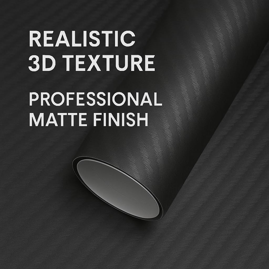 rockrose 3d matte 3d black carbon fiber vinyl wrap, anti-wrinkle, air release automotive bubble wrap, self adhesive car vinyl sticker diy decals 5ft x 5ft 3d black 5ft x 5ft