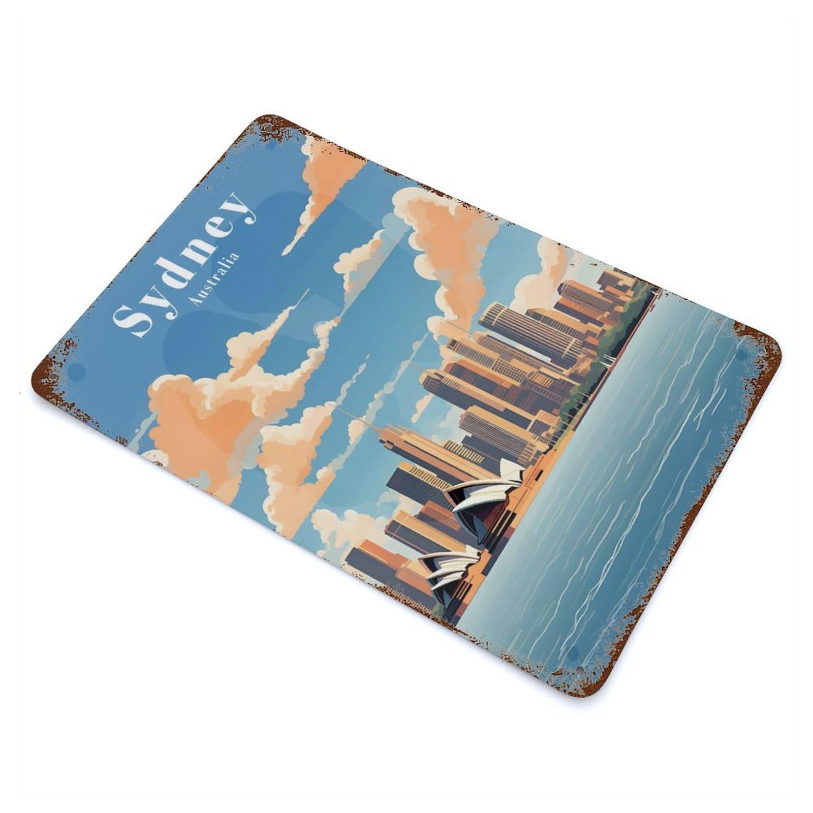 Sydney Australia Travel Rust Effect Tin Sign 11.8"x7.9", Industrial Home Decor for Bistro, Counter And Cafe Decor