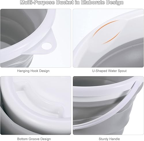 Miniatura 9 de PATIKIL Cubo plegable de 10 L, cubo de playa plegable portátil de plástico para exteriores, para camping, pesca, lavado de autos, color rosa