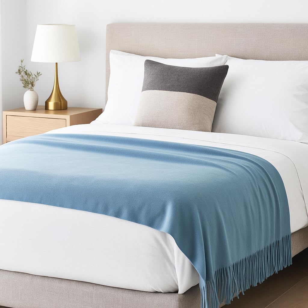 Lincove Pure Cashmere-Merino Wool Blanket - Warm & Soft Throw Blanket - 74"x55" Comfortable and Cozy Throw Blankets for Couch, Sofa, or Chair - Lightweight and Classic Throws - Pastel