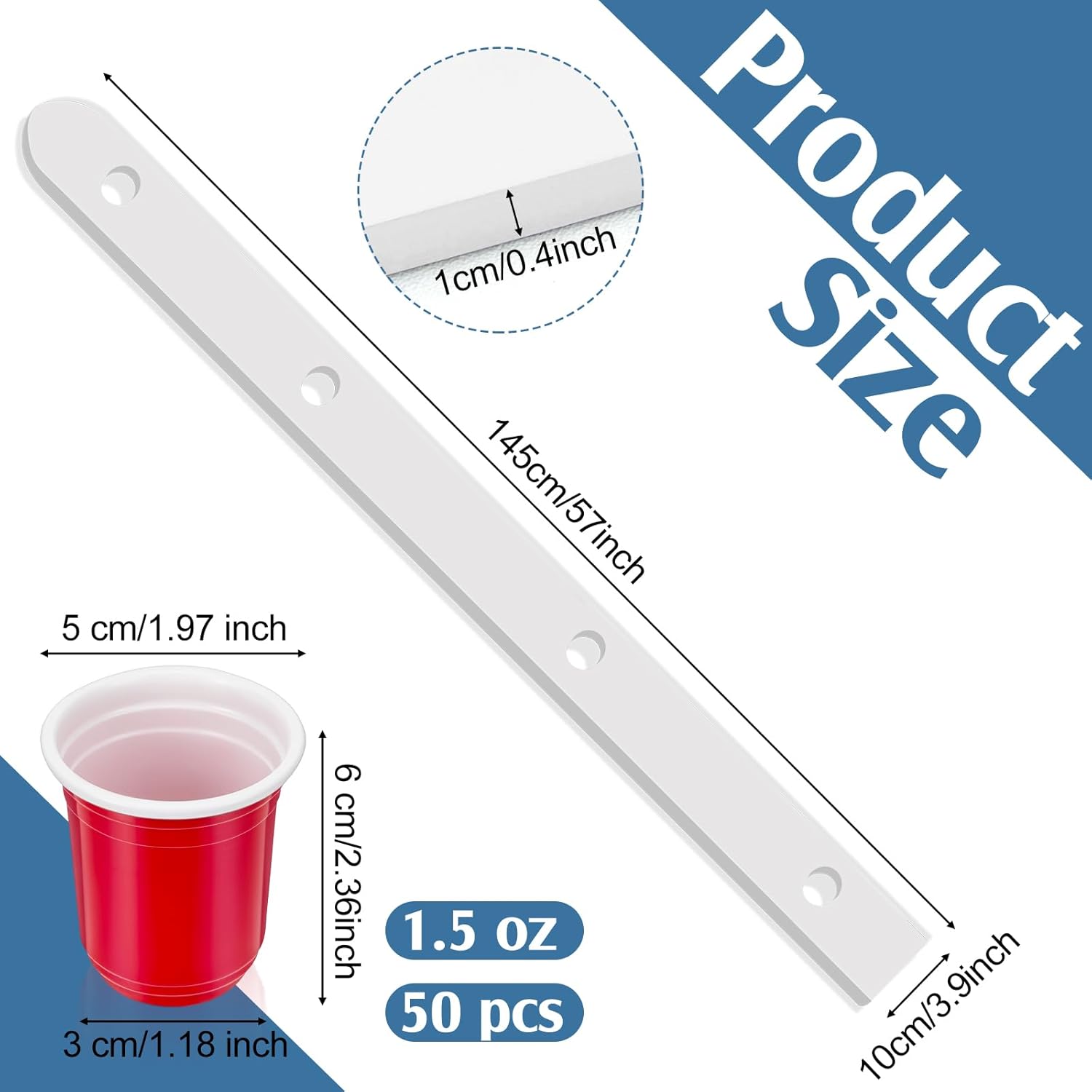 4 Person Ski Board 57'' x 3.9'' Vintage Wooden Board with 50 Plastic Glasses and 1 Marker Pen Rustic Retro Ski for Gathering Birthday Party Wedding(White)