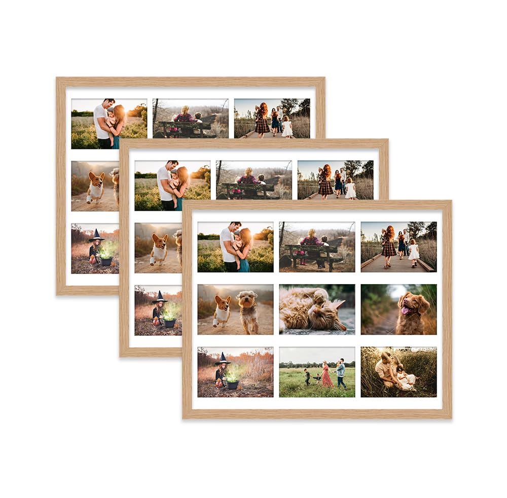 Oak Multi Photo Frame - Holds 9 x 6x4 Pictures, Family Collage Picture Frame for Wall Display, 20x16 Frame size, Set of 3 — image 1
